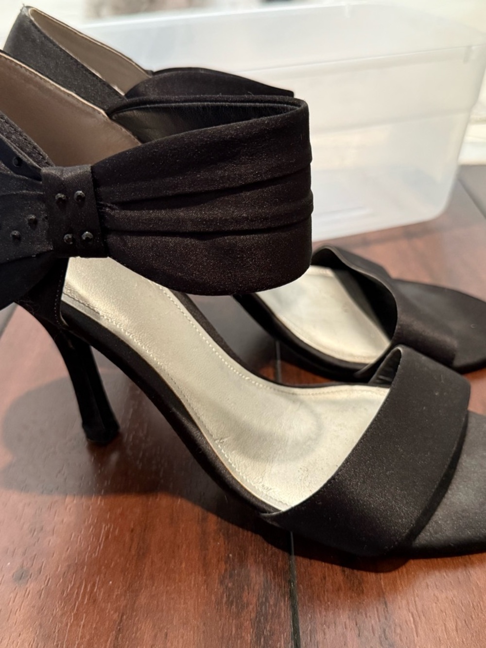 Apt. 9 Black Satin Ankle-Strap Heels with Bow Accent
